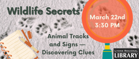 Picture of animal tracks, magnifying glass and notebook