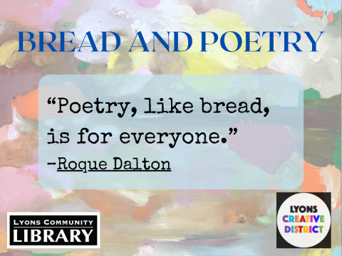 Painted background with title 'Bread and poetry' and the quote "Poetry, like bread, is for everyone."