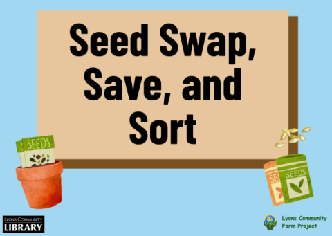 A sign with pictures of seed packets and a planting pot