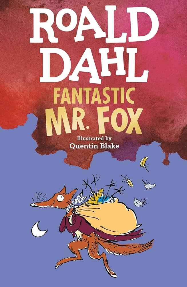 Fantastic Mr Fox book cover shows a fox carrying a bag of leaves.