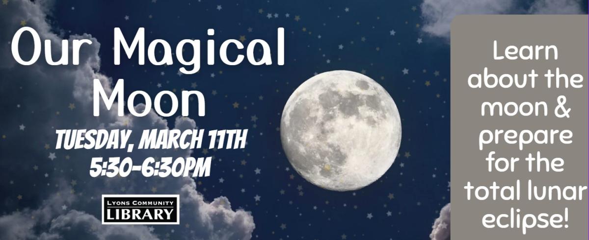 Image depicts a moon with title of program