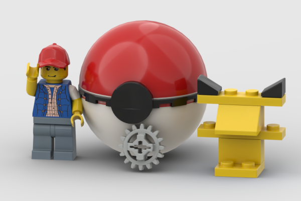 Image of Pikachu, Ketchum and a ball made out of LEGO